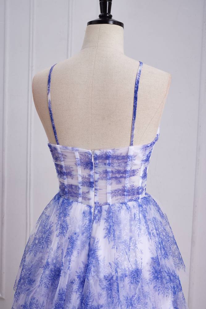 Lavender Tiered A-Line Tulle Sleeveless Floral Prom Dresses