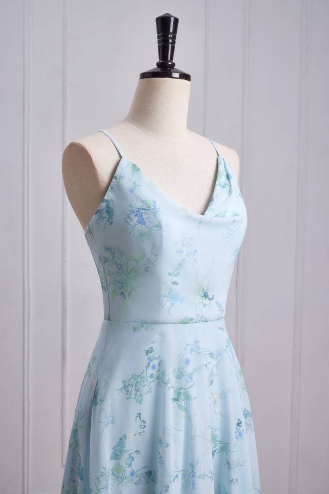 Gorgeous Cowl Neck Floor-Length Chiffon Floral Prom Dresses