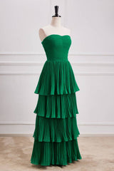 Emerald Strapless Sweetheart A-Line Tiered Party Dresses