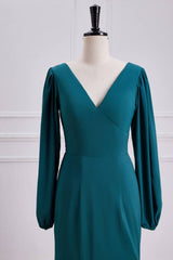 V-Neck Long Sleeves Mermaid Bridesmaid Dresses with Slit