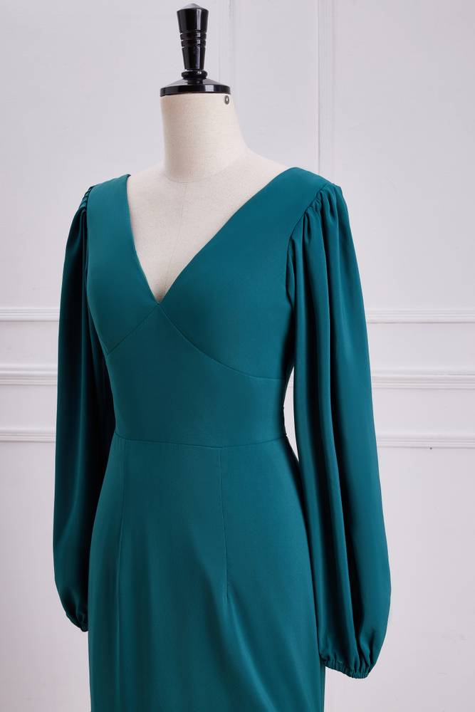 V-Neck Long Sleeves Mermaid Bridesmaid Dresses with Slit