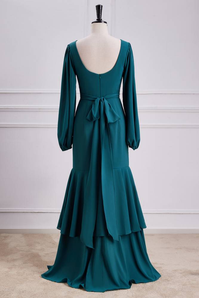 V-Neck Long Sleeves Mermaid Bridesmaid Dresses with Slit