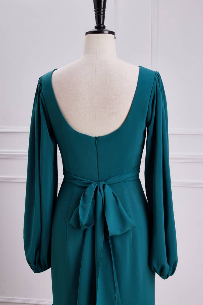 V-Neck Long Sleeves Mermaid Bridesmaid Dresses with Slit