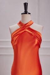 Orange Sleeveless Mermaid Satin Long Prom Dresses