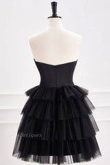 Black Strapless Sweetheart A-Line Tulle Homecoming Dresses