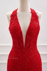 Red Beaded Halter Bodycon Homecoming Dresses with Appliques