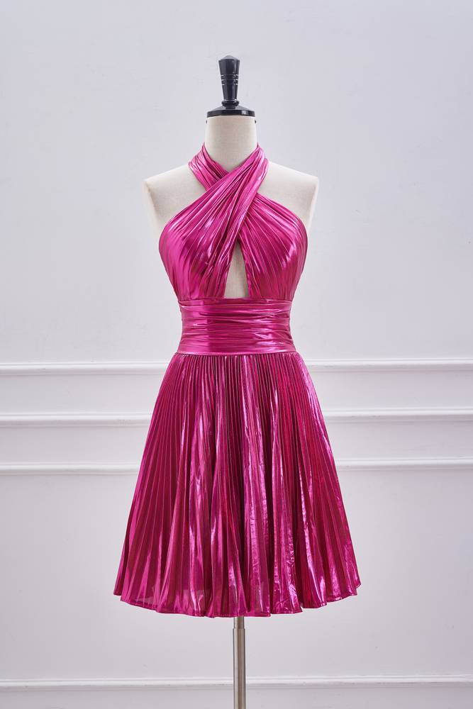 Halter Backless A-Line Short Homecoming Dresses with Ruffles