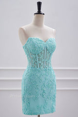 Mint Green Strapless Sheath Homecoming Dresses with Appliques