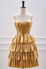Gold Tiered Strapless Sweetheart A-Line Homecoming Dresses