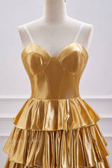 Gold Tiered Strapless Sweetheart A-Line Homecoming Dresses