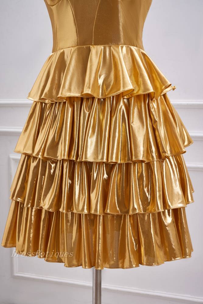 Gold Tiered Strapless Sweetheart A-Line Homecoming Dresses