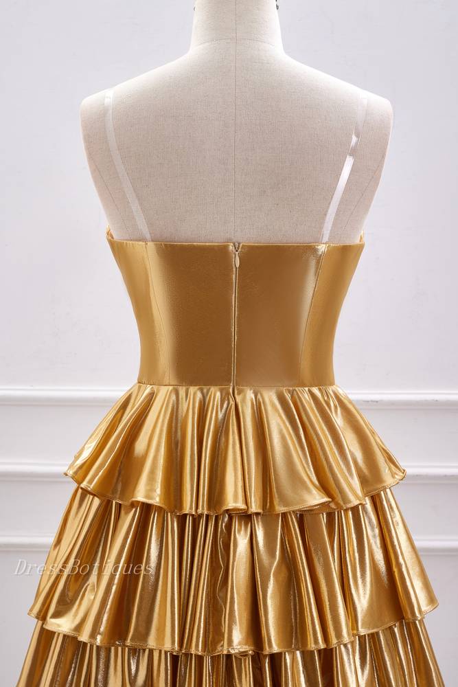 Gold Tiered Strapless Sweetheart A-Line Homecoming Dresses