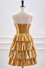 Gold Tiered Strapless Sweetheart A-Line Homecoming Dresses