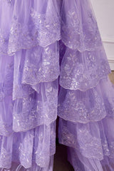 Lilac One-Shoulder Mermaid Sequined Prom Dresses with Silt