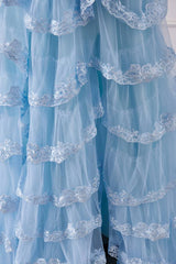 Sky Blue Spaghetti Straps Backless Prom Dresses with Slit