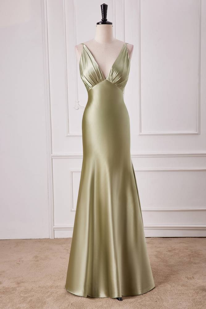 Elegant V-Neck Sleeveless Satin Mermaid Prom Dresses