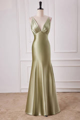 Elegant V-Neck Sleeveless Satin Mermaid Prom Dresses