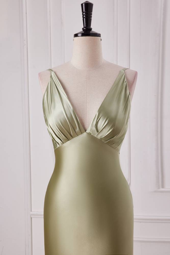 Elegant V-Neck Sleeveless Satin Mermaid Prom Dresses