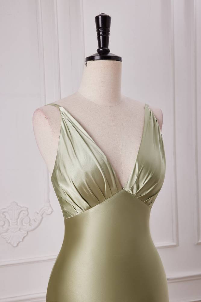 Elegant V-Neck Sleeveless Satin Mermaid Prom Dresses