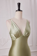 Elegant V-Neck Sleeveless Satin Mermaid Prom Dresses