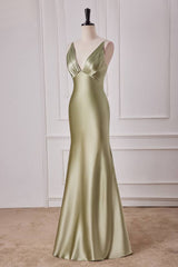 Elegant V-Neck Sleeveless Satin Mermaid Prom Dresses