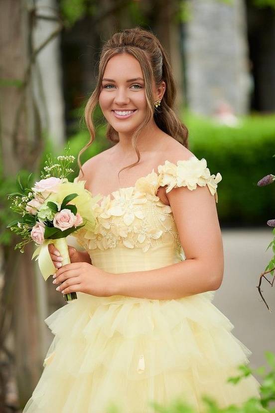 Daffodil Tiered A-Line Off-The-Shoulder Tulle Party Dresses