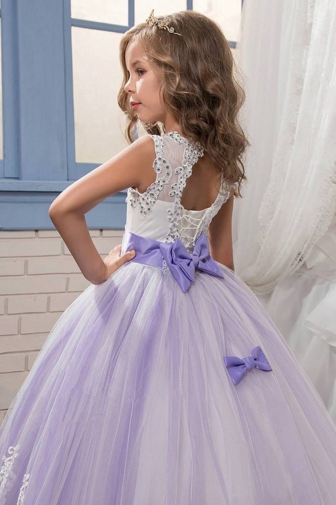 Lavender A-Line Sleeveless Tulle Flower Girl Dresses with Bow