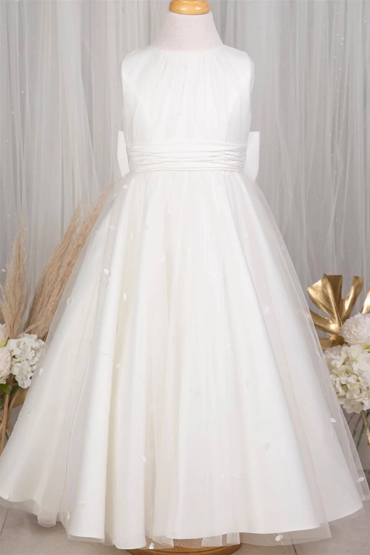 Crew Neck Sleeveless A-Line Flower Girl Dresses with Bow