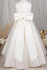 Crew Neck Sleeveless A-Line Flower Girl Dresses with Bow