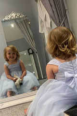 Lavender Straps A-Line Tulle Flower Girl Dresses with Bow