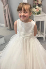 Jewel Neck A-Line Tulle Sleeveless Flower Girl Dresses with Bow