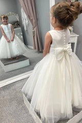 Jewel Neck A-Line Tulle Sleeveless Flower Girl Dresses with Bow