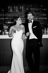 Glamorous Mermaid Satin Split Front Wedding Dresses with Train