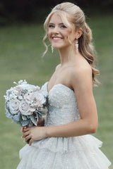 Tiered Strapless Sweetheart A-Line Tulle Evening Prom Dresses