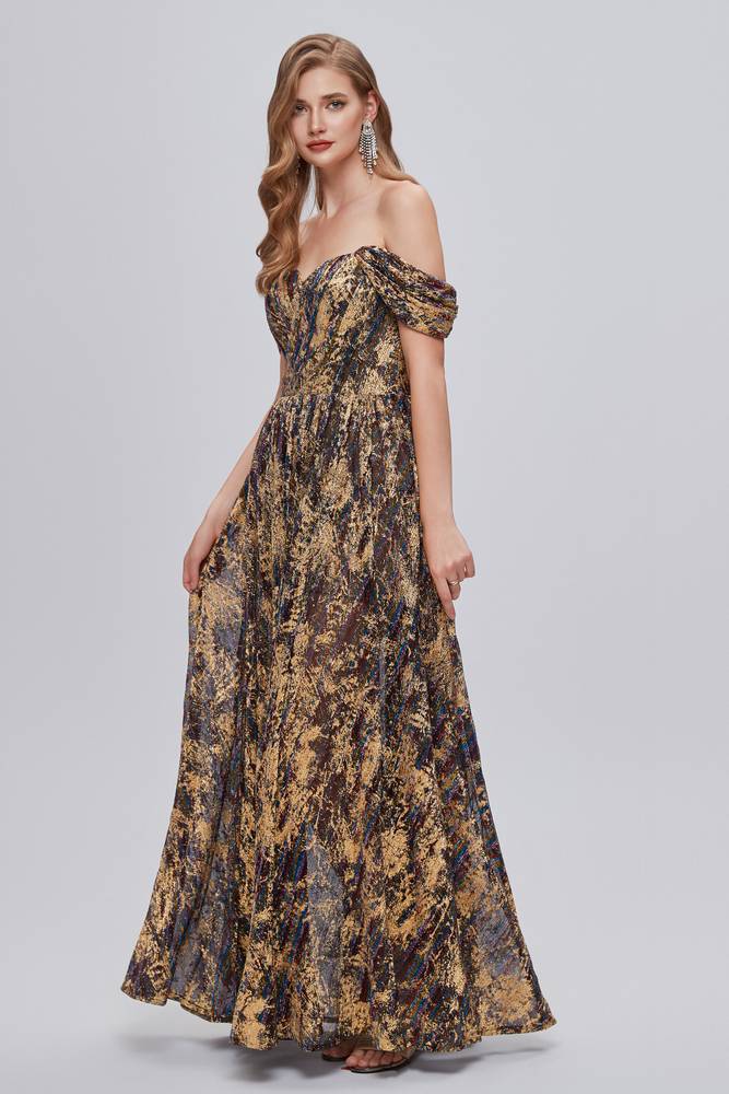 Elegant Off-The-Shoulder A-Line Formal Dresses with Slit