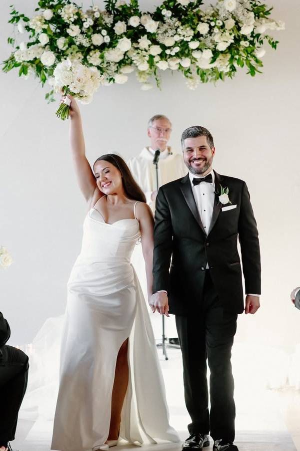 Glamorous Mermaid Satin Split Front Wedding Dresses with Train