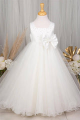 Floor-Length Ball Gown Tulle Flower Girl Dresses with Beads