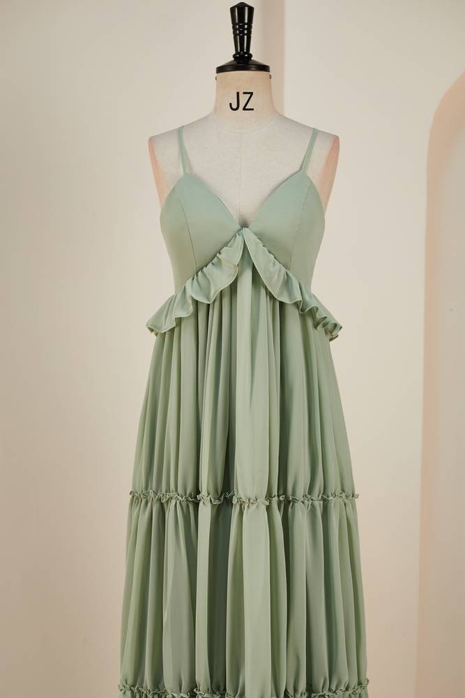 Green V-Neck A-Line Chiffon Prom Dresses