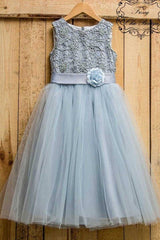 Jewel Neck Sleeveless A-Line Flower Girl Dresses with Handmade Flower