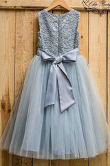 Jewel Neck Sleeveless A-Line Flower Girl Dresses with Handmade Flower