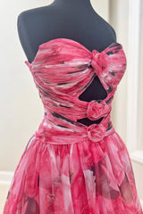 Sweetheart Strapless A-Line Print Floral Prom Dresses