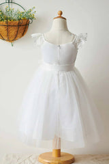 Jewel Neck A-Line Lace Tulle Flower Girl Dresses with Sash