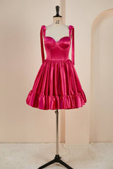 Fuchsia A-Line Sweetheart Satin Homecoming Dresses with Ruffles