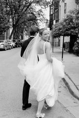 White Trendy Square Neck Spaghetti Straps Mermaid Satin Wedding Dresses