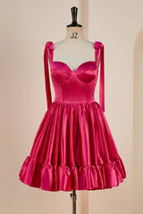 Fuchsia A-Line Sweetheart Satin Homecoming Dresses with Ruffles