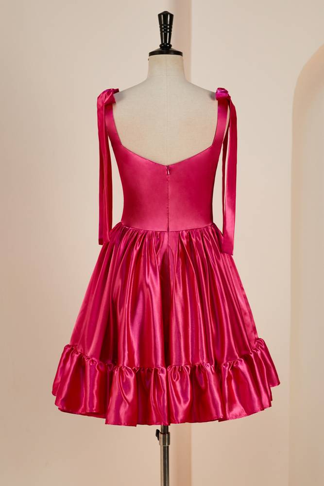 Fuchsia A-Line Sweetheart Satin Homecoming Dresses with Ruffles