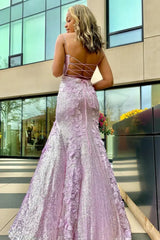 Purple Sequined Sweetheart Mermaid Party Dresses with Slit