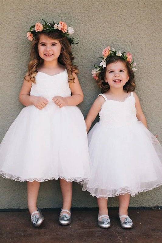 V-Neck Sleeveless A-Line Tulle Flower Girl Dresses