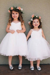 V-Neck Sleeveless A-Line Tulle Flower Girl Dresses