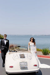 White Stunning Square Neck Sleeveless Mermaid Satin Wedding Dresses